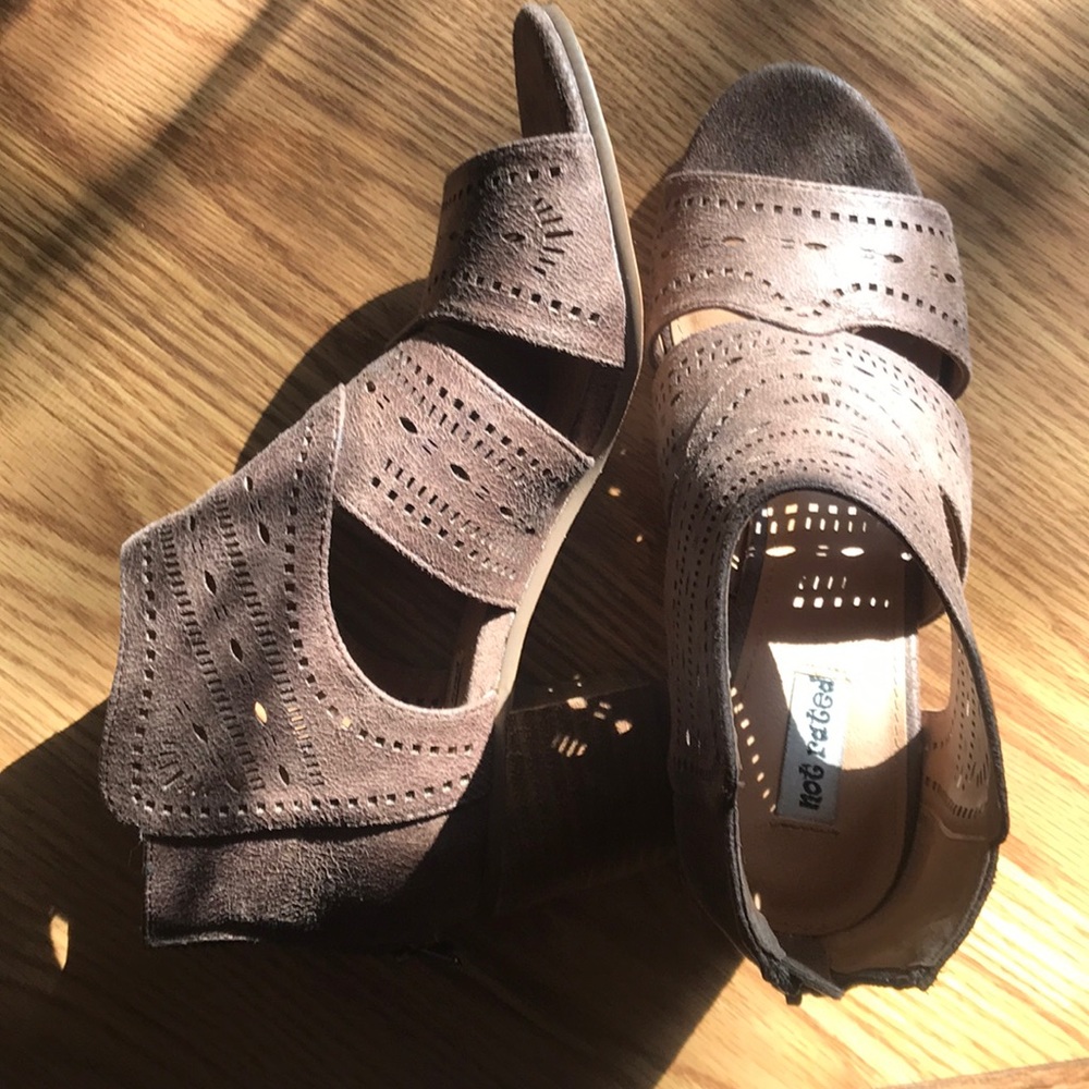 Brown block heeled peep toe bootie sandals